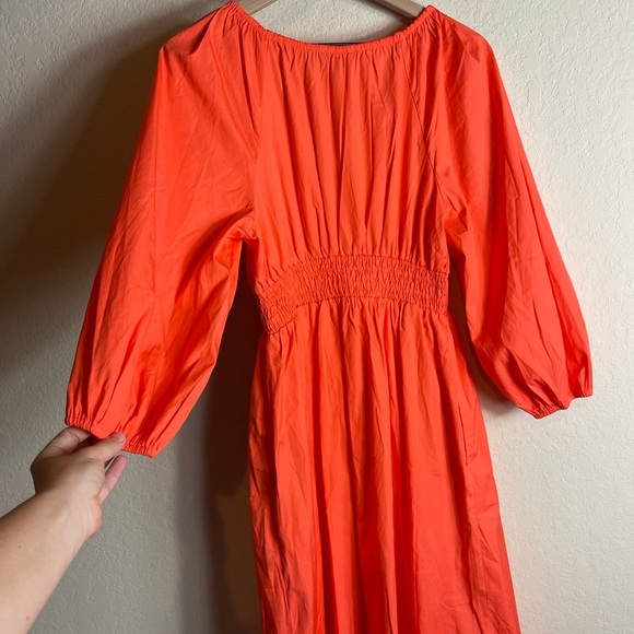 J. Crew V Neck Midi Dress in Cotton Poplin Orange Size XS - Picture 8 of 9